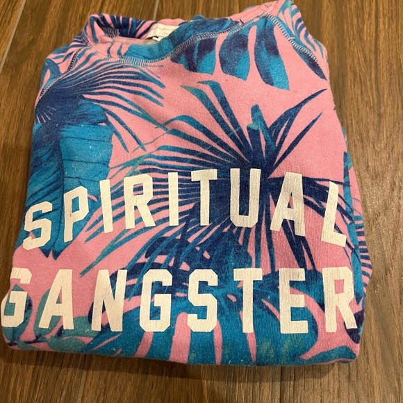 Spiritual Gangster Pink and Blue Graphic Sweater - Picture 1 of 5